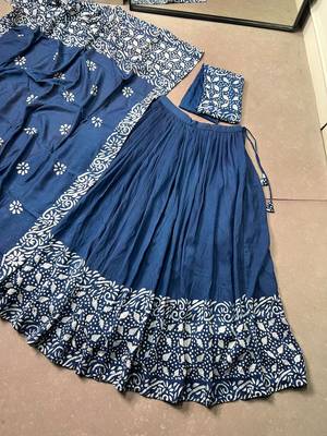 Women's Lightweight Cotton Chanderi Natural Batik Print Gopidress Lehenga Choli Set. 5