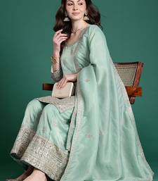 Ethnic Motifs Embroidered Sequinned Kurta with Palazzos & With Dupatta