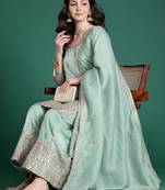 Ethnic Motifs Embroidered Sequinned Kurta with Palazzos & With Dupatta
