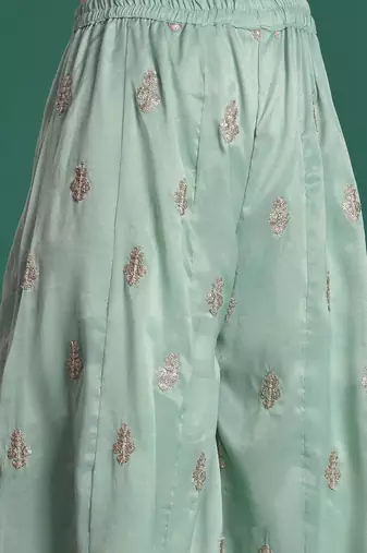 Ethnic Motifs Embroidered Sequinned Kurta with Palazzos & With Dupatta