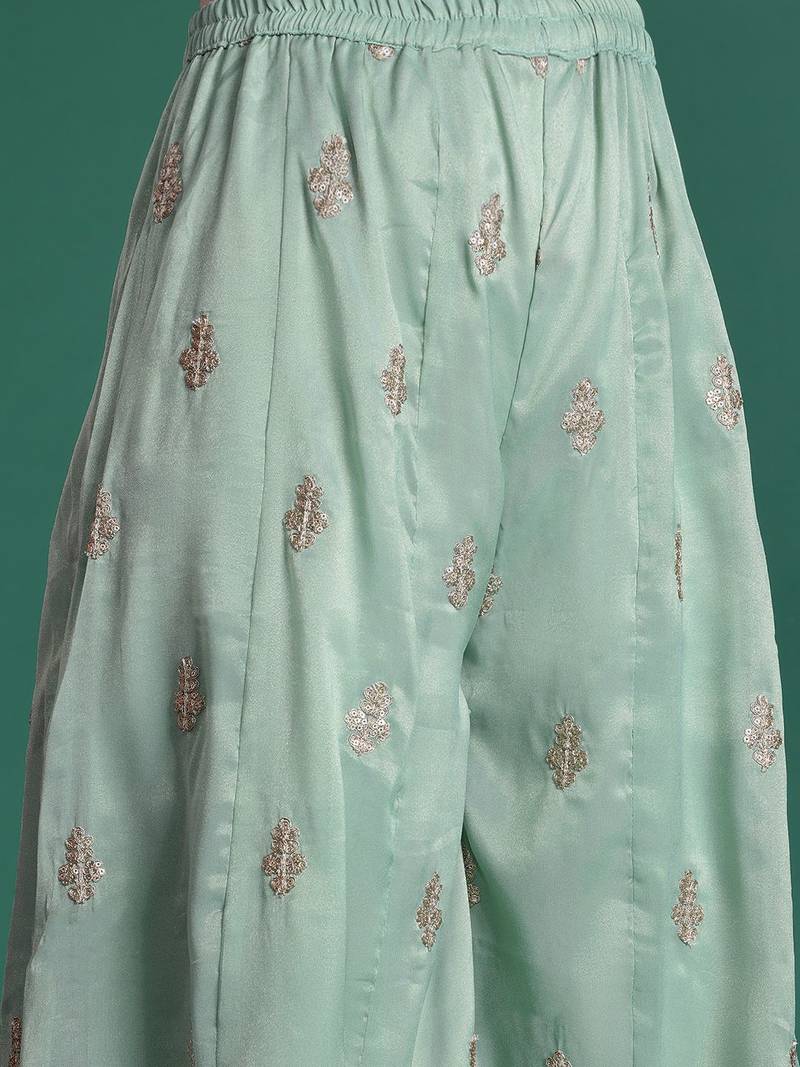 Ethnic Motifs Embroidered Sequinned Kurta with Palazzos & With Dupatta