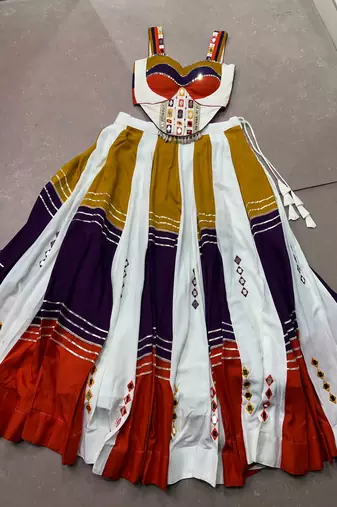 Women's Soft Rayon Multicolor Navratri free size Lehenga Choli Set with Authentic Mirror & Gota Patti