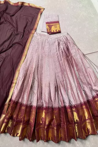 Women's Poly Cotton Zari Woven Lehenga Choli with Georgette Dupatta