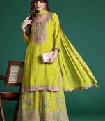 Paisley Embroidered Sequinned Kurta with Palazzos & With Dupatta