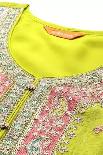 Paisley Embroidered Sequinned Kurta with Palazzos & With Dupatta