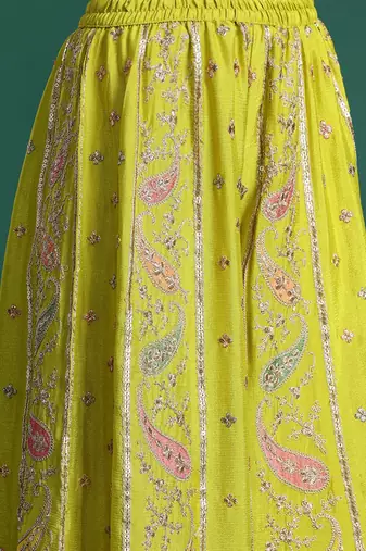 Paisley Embroidered Sequinned Kurta with Palazzos & With Dupatta
