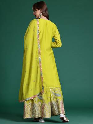 Paisley Embroidered Sequinned Kurta with Palazzos & With Dupatta 6