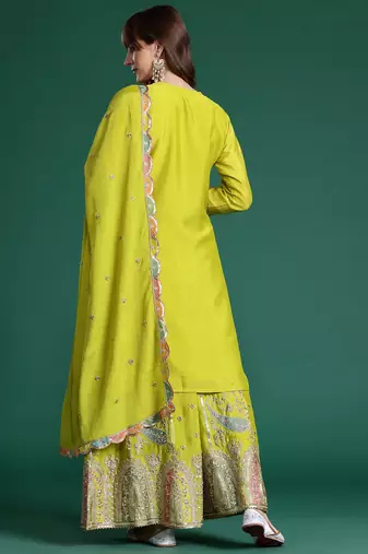 Paisley Embroidered Sequinned Kurta with Palazzos & With Dupatta