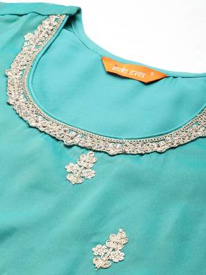 Ethnic Motifs Embroidered Sequinned Kurta with Palazzos & Dupatta 2