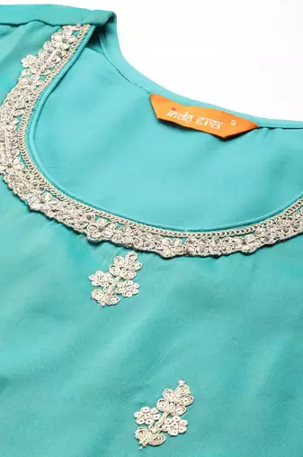 Ethnic Motifs Embroidered Sequinned Kurta with Palazzos & Dupatta
