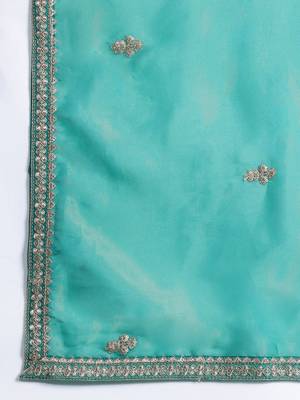 Ethnic Motifs Embroidered Sequinned Kurta with Palazzos & Dupatta 4