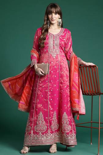Ethnic Motifs Embroidered Regular Sequinned Kurta with Trousers & Dupatta