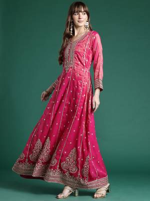 Ethnic Motifs Embroidered Regular Sequinned Kurta with Trousers & Dupatta 6