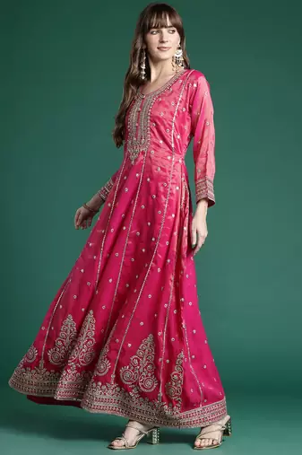 Ethnic Motifs Embroidered Regular Sequinned Kurta with Trousers & Dupatta