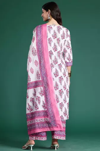 Women Floral Printed Regular Pure Cotton Kurta with Palazzos & With Dupatta