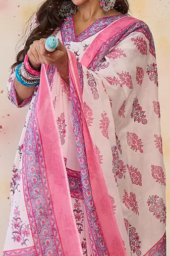Women Floral Printed Regular Pure Cotton Kurta with Palazzos & With Dupatta