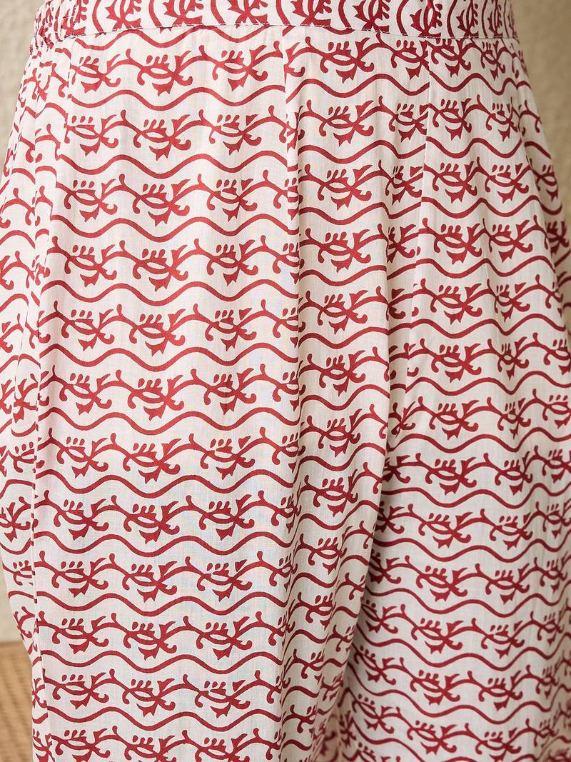 Floral Printed V-Neck Pure Cotton Straight Kurta With Trousers And Dupatta