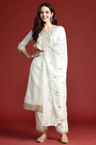 Women Paisley Embroidered Kurta with Trousers & With Dupatta
