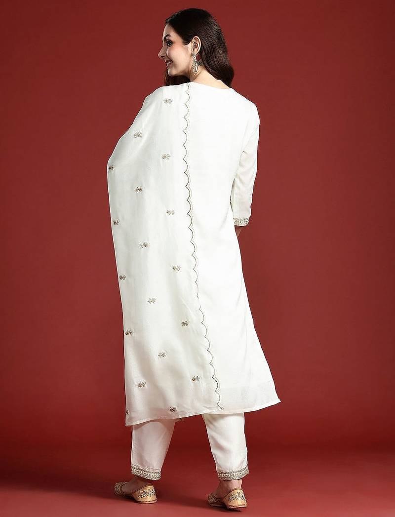 Women Paisley Embroidered Kurta with Trousers & With Dupatta
