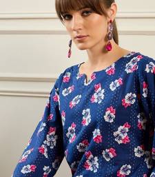 Floral Printed Pure Cotton Notch Neck Straight Kurta With Trousers