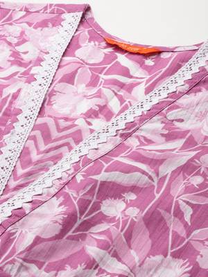 Women Floral Printed Regular  Cotton Kurta with Trousers & With Dupatta 3