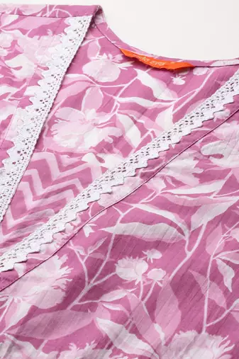 Women Floral Printed Regular Pure Cotton Kurta with Trousers & With Dupatta