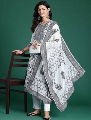Floral Woven Design Kurta With Trousers & Dupatta 1