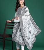 Floral Woven Design Kurta With Trousers & Dupatta