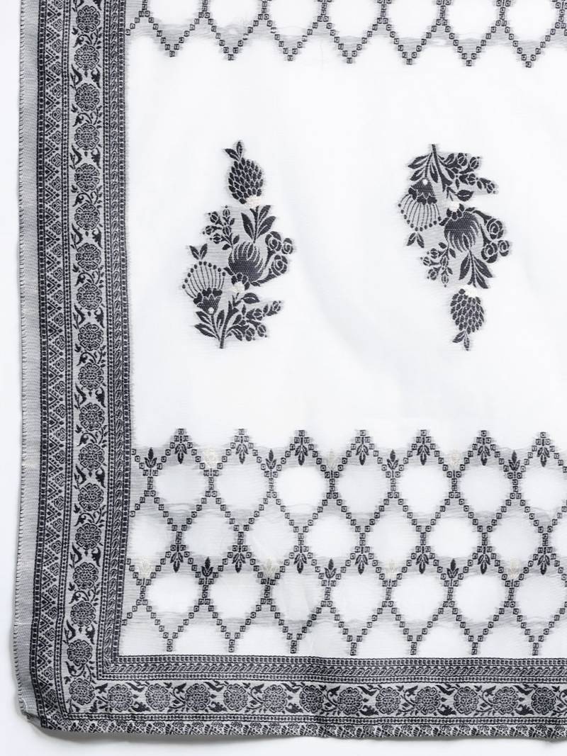 Floral Woven Design Kurta With Trousers & Dupatta
