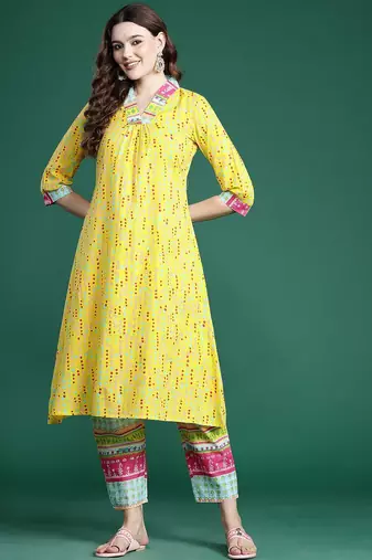 Printed Pure Cotton Kurta with Trousers