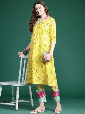 Printed Pure Cotton Kurta with Trousers 7