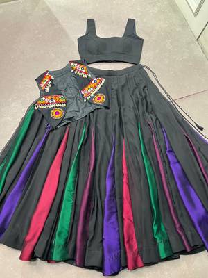 Women's Georgette Black free size Navratri Lehenga with Stitched Blouse and Koti Set 5