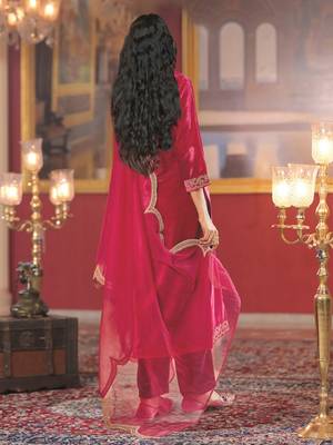 Ethnic Motifs Embroidered Sequinned Velvet Kurta With Trousers & Dupatta 3