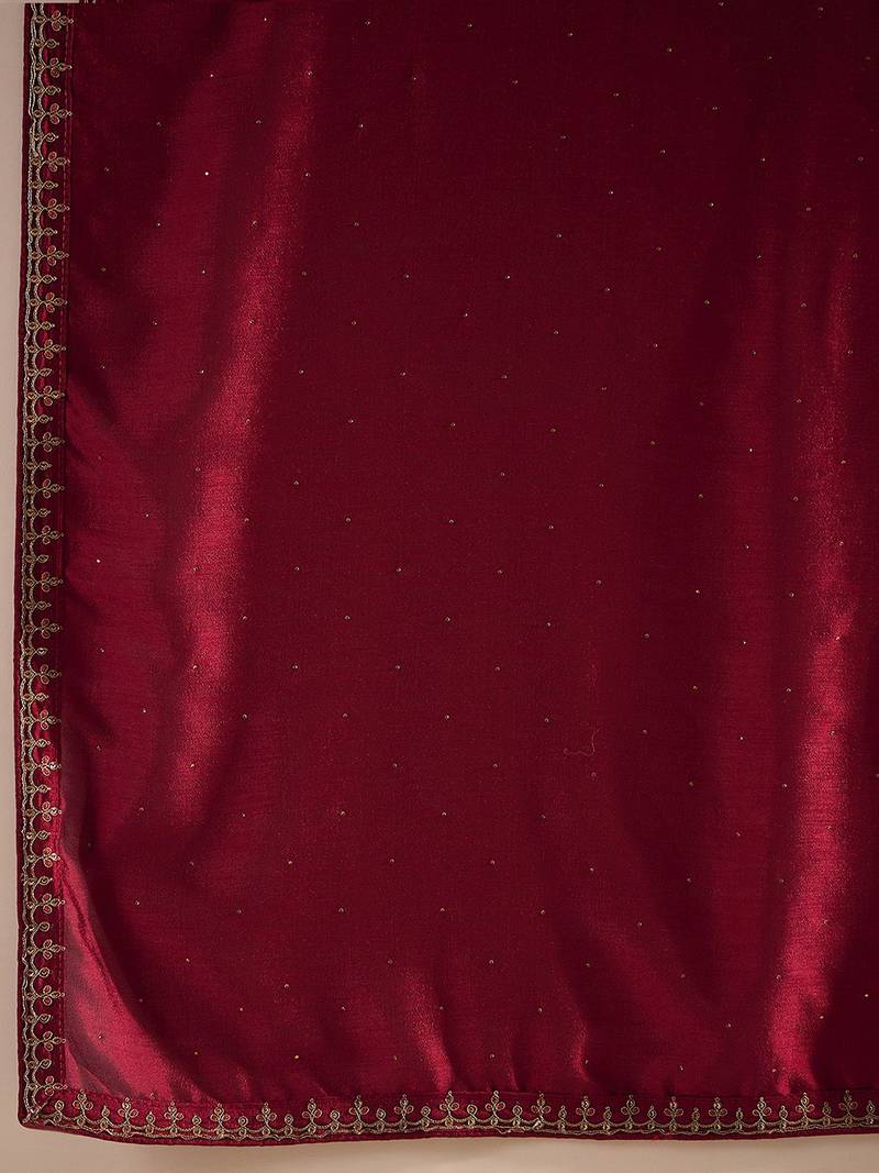 Maroon Ethnic Motifs Embroidered Regular Sequinned Kurta with Trousers & Dupatta