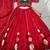 Women Red Bandhej Printed Satin Chiffon Navratri Free Size Stitched Lehenga Choli Set