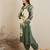 Green Floral Printed Sequinned V-Neck Straight Kurta With Salwar