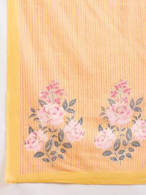 Floral Printed Thread Work Pure Cotton Straight Kurta With Trousers & Dupatta 4