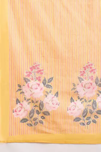 Floral Printed Thread Work Pure Cotton Straight Kurta With Trousers & Dupatta