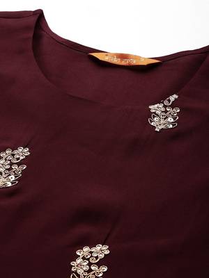 Floral Embroidered Sequinned Kurta With Trousers & Dupatta 2