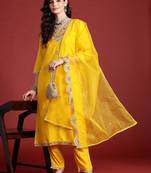 Ethnic Motifs Embroidered Sequinned Kurta With Trousers & Dupatta