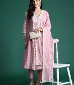 Ethnic Motifs Embroidered Pleated Thread Work Pure Cotton Kurta Set