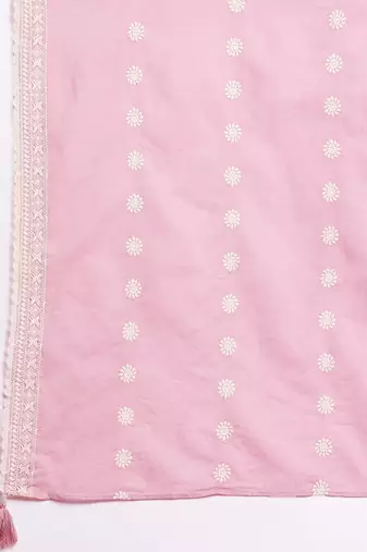 Ethnic Motifs Embroidered Pleated Thread Work Pure Cotton Kurta Set