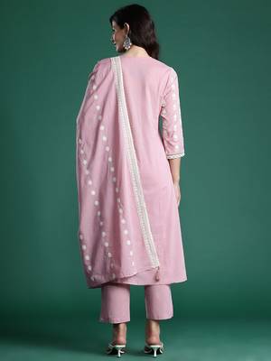 Ethnic Motifs Embroidered Pleated Thread Work Pure Cotton Kurta Set 7