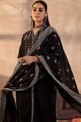 Women Ethnic Motifs Printed Regular Thread Work Pure Cotton Kurta with Trousers & With Dupatta