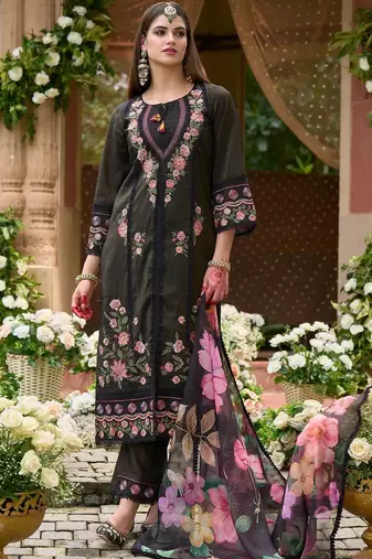 Women Floral Embroidered Regular Thread Work Kurta with Trousers & With Dupatta