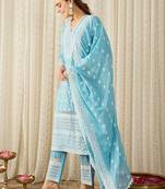 Women Ethnic Motifs Embroidered Regular Thread Work Pure Cotton Kurta with Trousers & With Dupatta