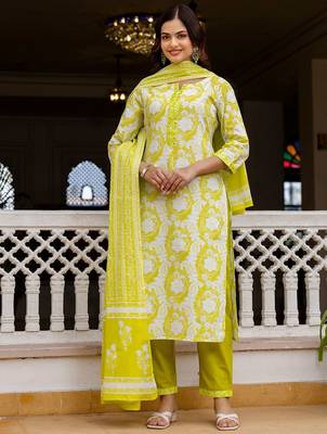 Women Ethnic Motifs Printed Regular Pure Cotton Kurta with Trousers & With Dupatta 1