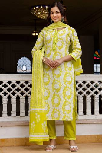 Women Ethnic Motifs Printed Regular  Cotton Kurta with Trousers & With Dupatta