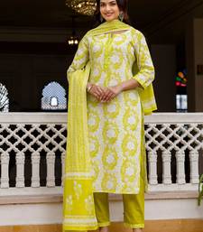 Women Ethnic Motifs Printed Regular Pure Cotton Kurta with Trousers & With Dupatta