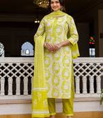 Women Ethnic Motifs Printed Regular Pure Cotton Kurta with Trousers & With Dupatta